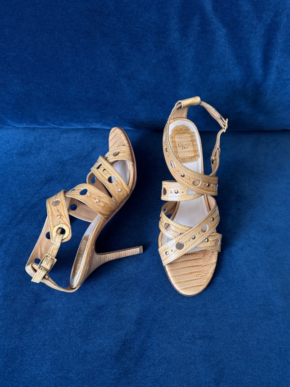 Christian Dior‎ Leather Studded Strappy Sandals Caramel Size 37 1/2